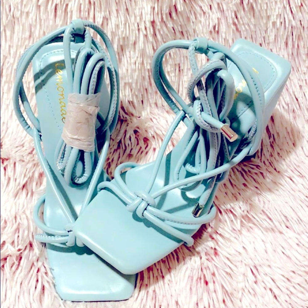 Baby blue strappy heels